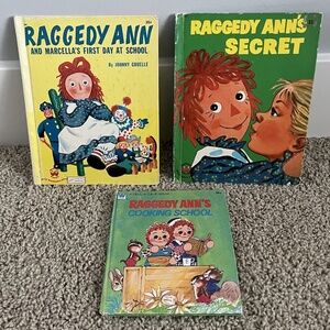 1952 Raggedy Ann & Andy First Day At School / Cooking School Hardcover Book Lot